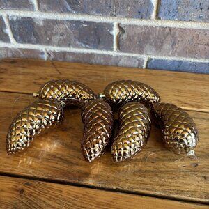 Pinecone Christmas Ornaments Shatterproof Plastic Copper Color 5 Inch Set Of 6